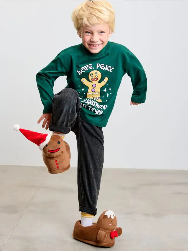 Pantofole natalizie a forma di biscotti pan di zenzero - multicolor