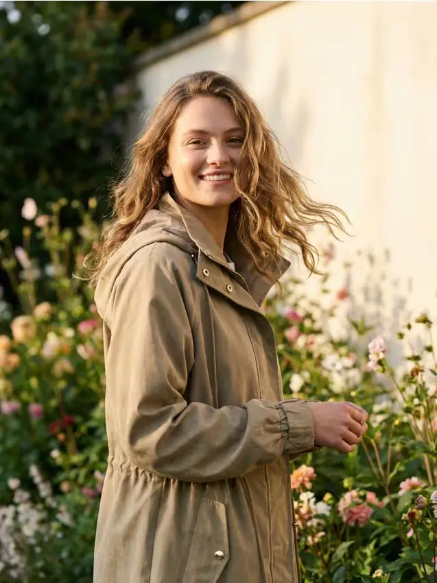 Parka con cappuccio e coulisse in vita - verde chiaro