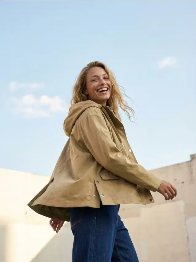 Parka corto in twill con cappuccio - verde chiaro