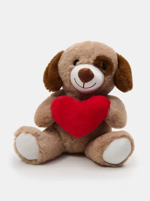 Peluche cane con cuore - beige