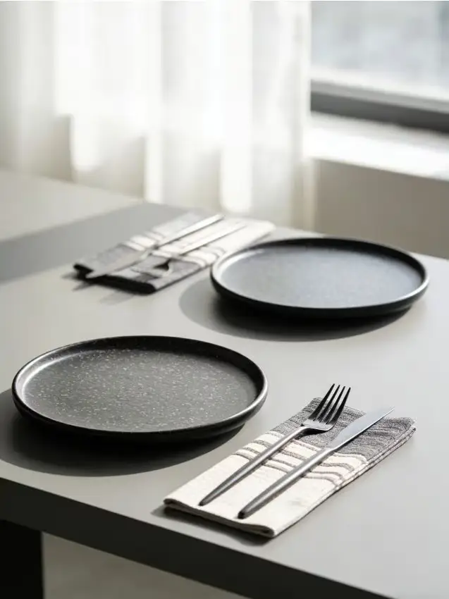 Piatti in ceramica con motivo puntinato 2 pack - nero