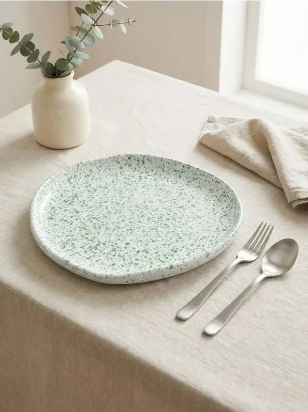 Piatto con motivo a pois - verde pallido