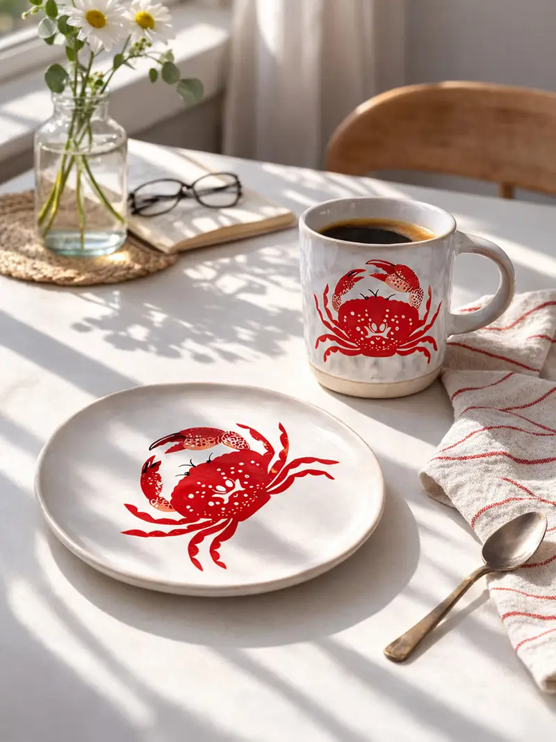 Piatto con motivo marino - beige miniatura 2