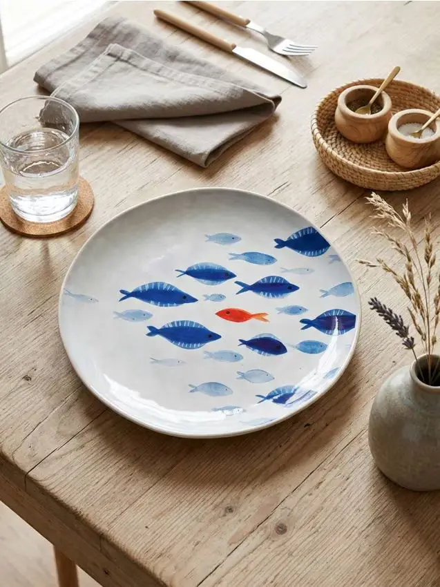 Piatto con motivo marino - bianco