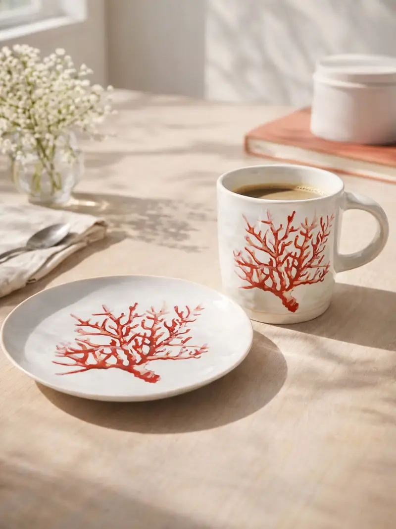 Piatto con motivo marino - panna miniatura 4