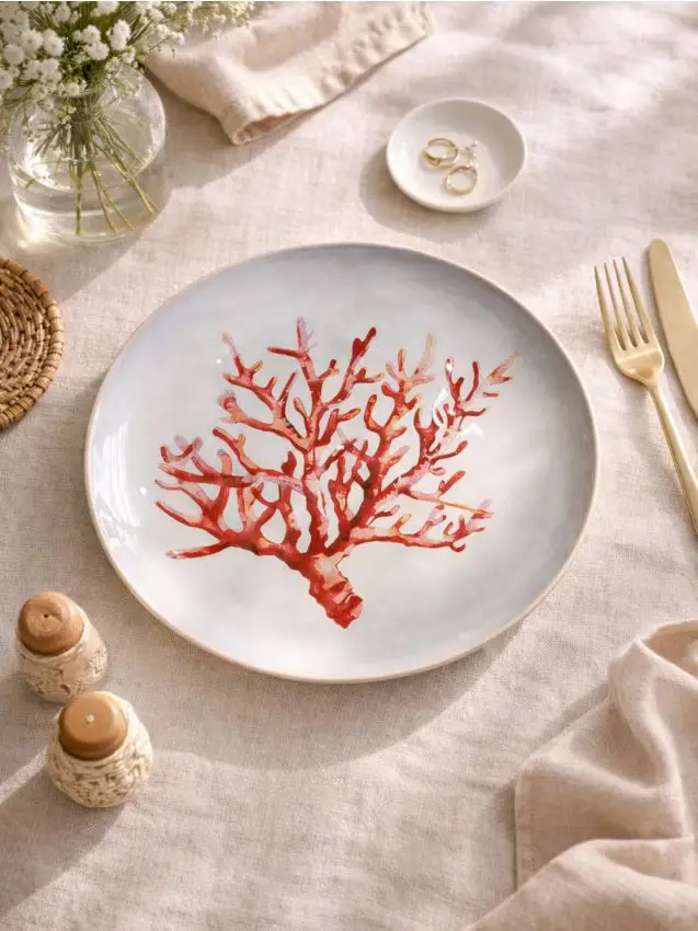 Piatto con motivo marino - panna