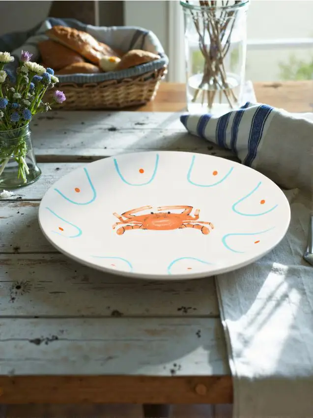 Piatto in ceramica con motivo marino - multicolor