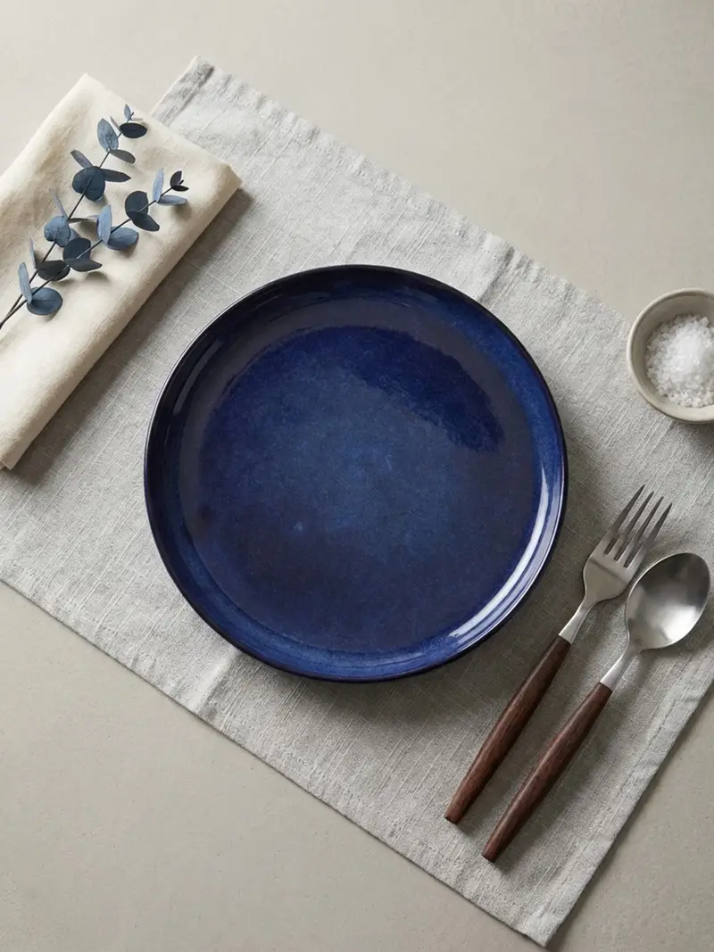 Piatto in ceramica piatto, tinta unita - blu scuro miniatura 2