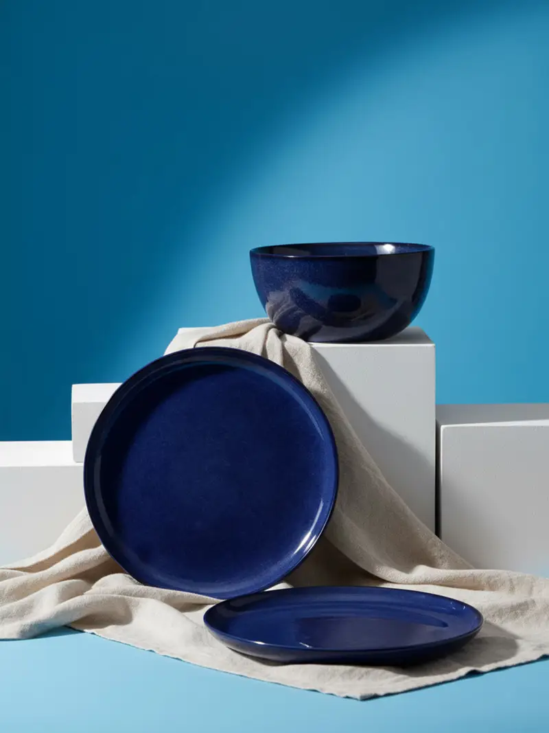 Piatto in ceramica piatto, tinta unita - blu scuro miniatura 4