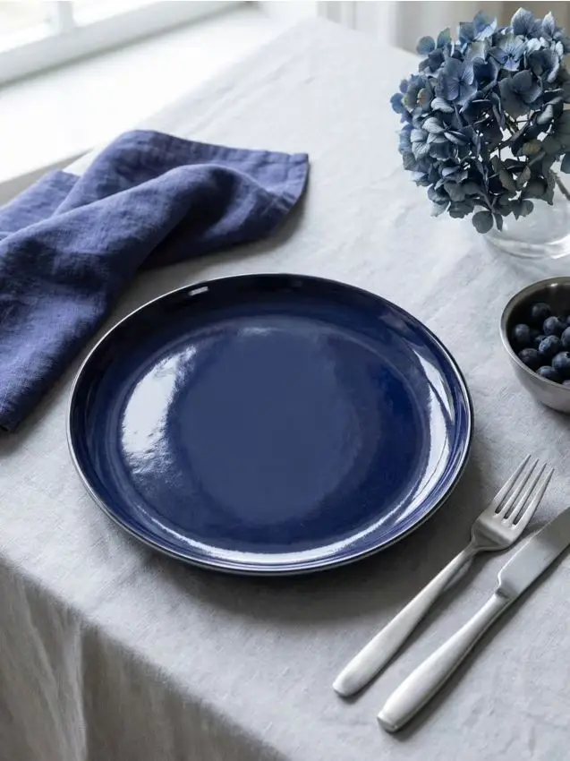 Piatto in ceramica piatto, tinta unita - blu scuro