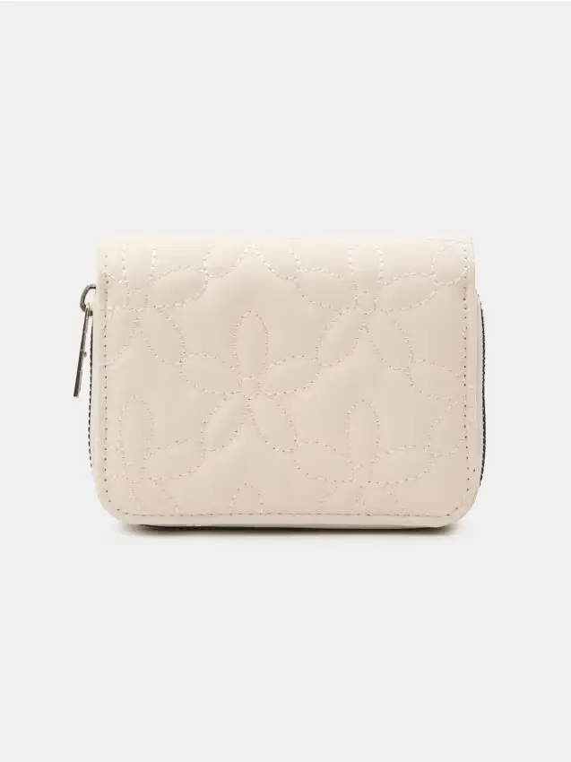 Piccola portafoglio con motivo ricamato - nude
