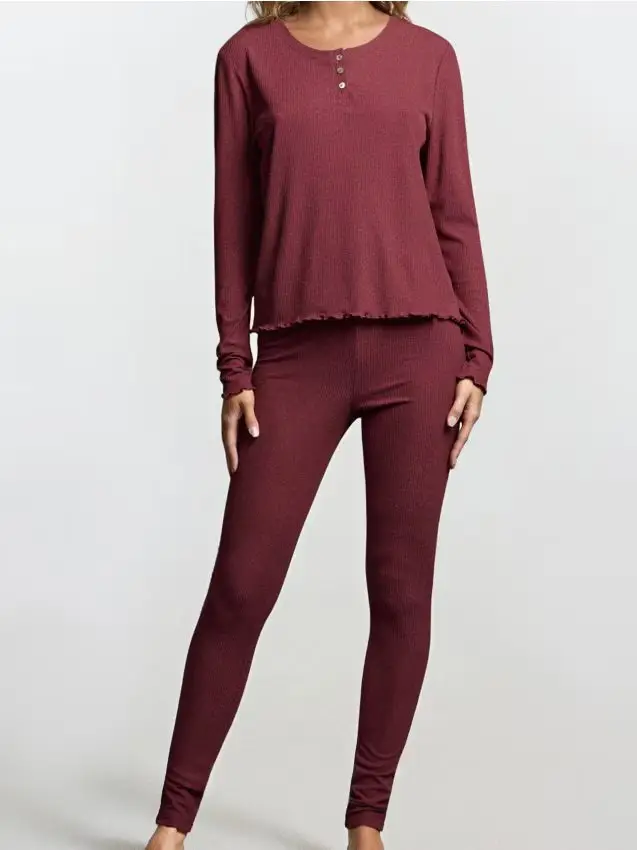 Pigiama a costine a due pezzi - bordeaux