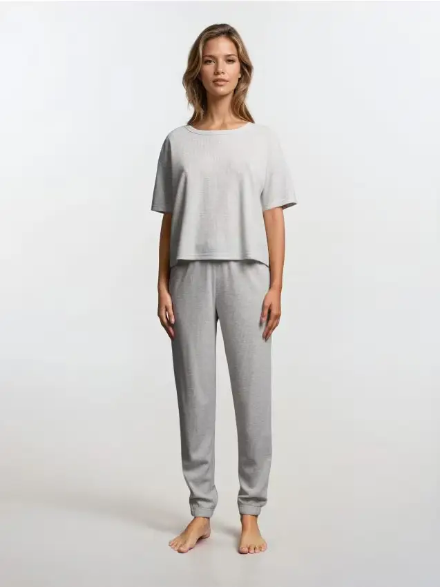 Pigiama a costine a due pezzi - grigio chiaro