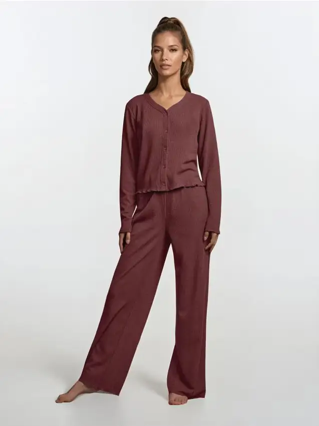 Pigiama a costine a due pezzi - marrone scuro