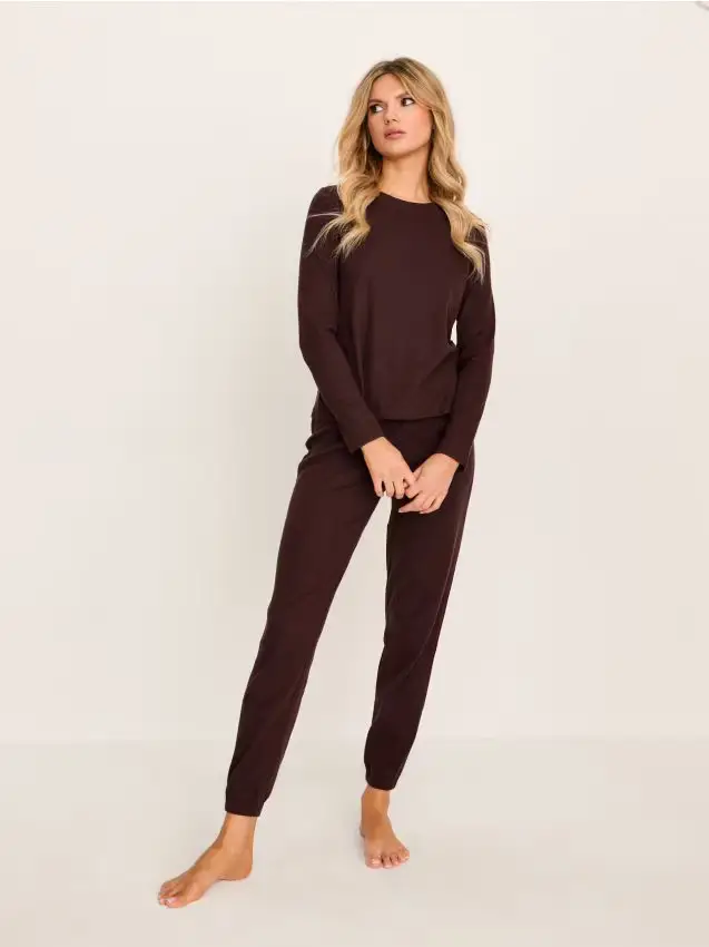 Pigiama a costine a due pezzi - marrone scuro