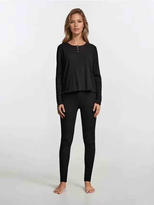 Pigiama a costine a due pezzi - nero