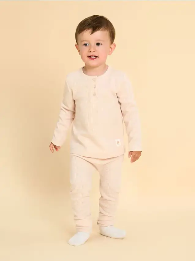 Pigiama a costine a due pezzi - panna