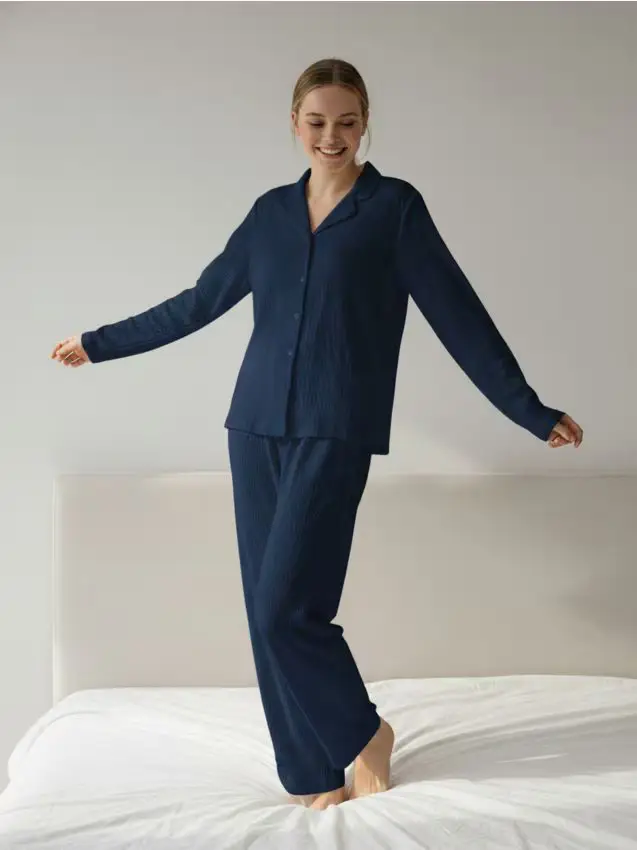 Pigiama a due pezzi a tinta unita - blu scuro