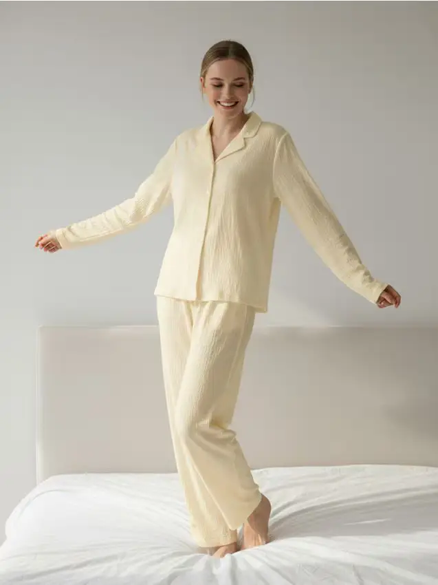Pigiama a due pezzi a tinta unita - panna