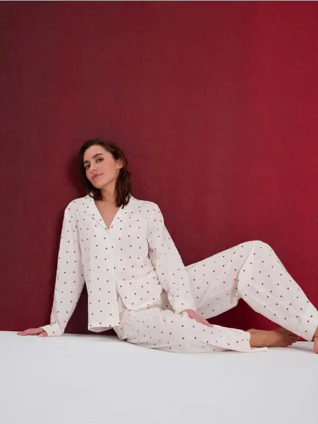 Pigiama a due pezzi con miscela di viscosa - panna