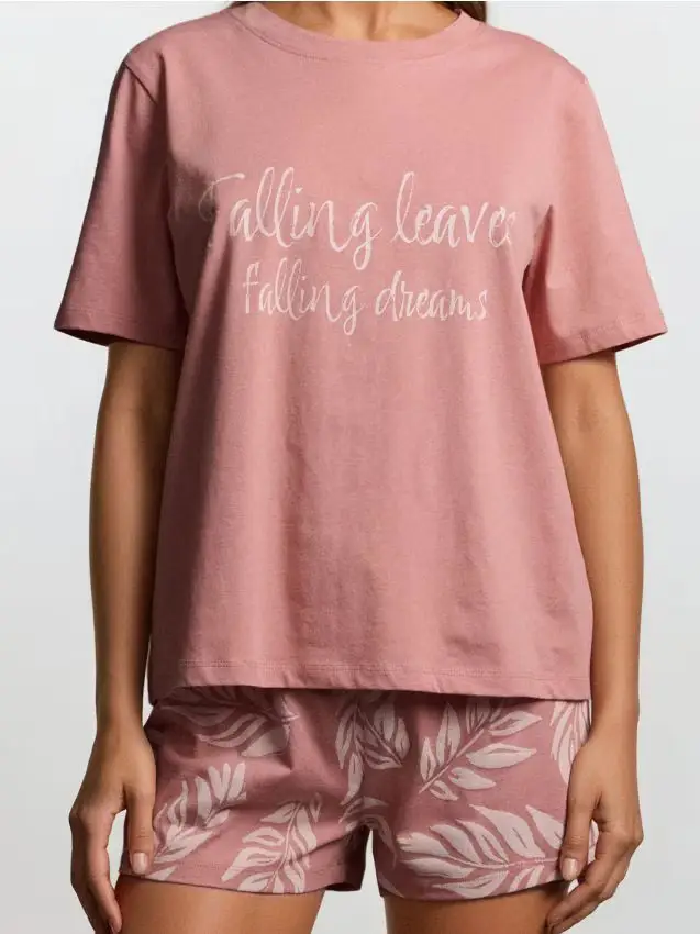 Pigiama a due pezzi con scritta - malva