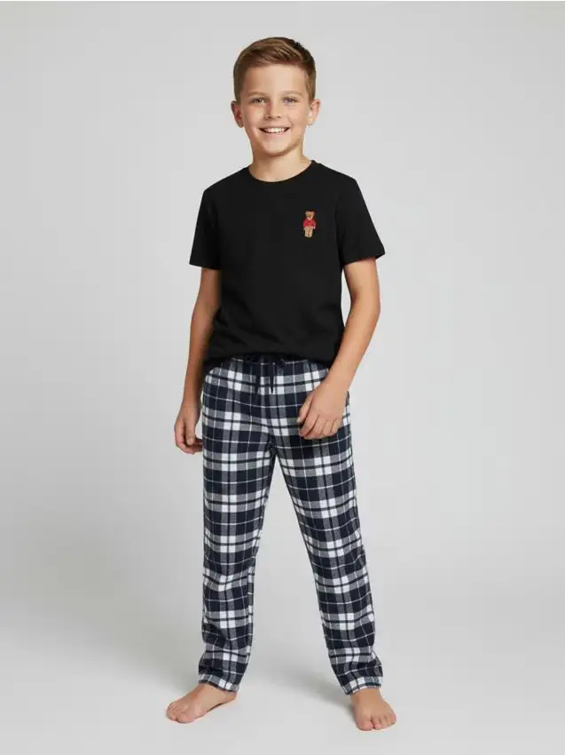 Pigiama con pantaloni in flanella a quadri - nero