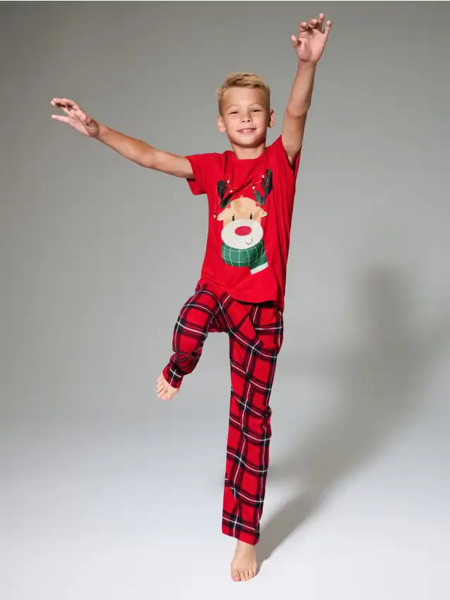Pigiama con pantaloni in flanella a quadri - rosso