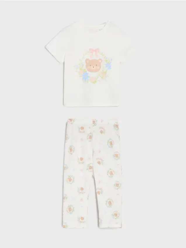 Pigiama due pezzi con motivo di orsetto - panna
