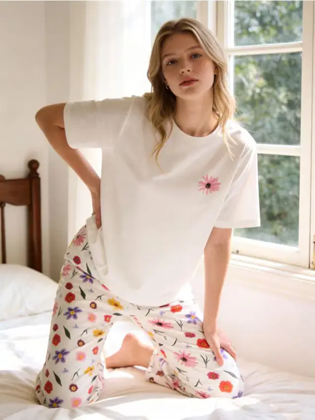 Pigiama due pezzi con motivo floreale - multicolor