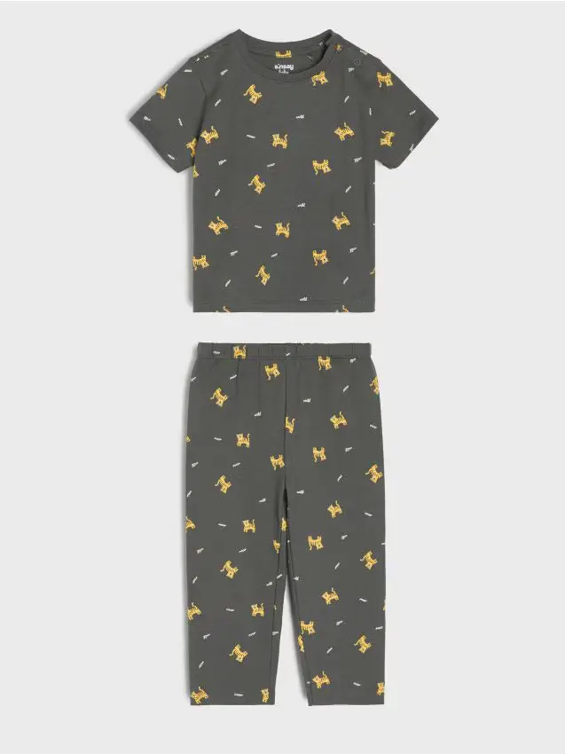 Pigiama due pezzi in cotone con motivo gatti - grigio scuro