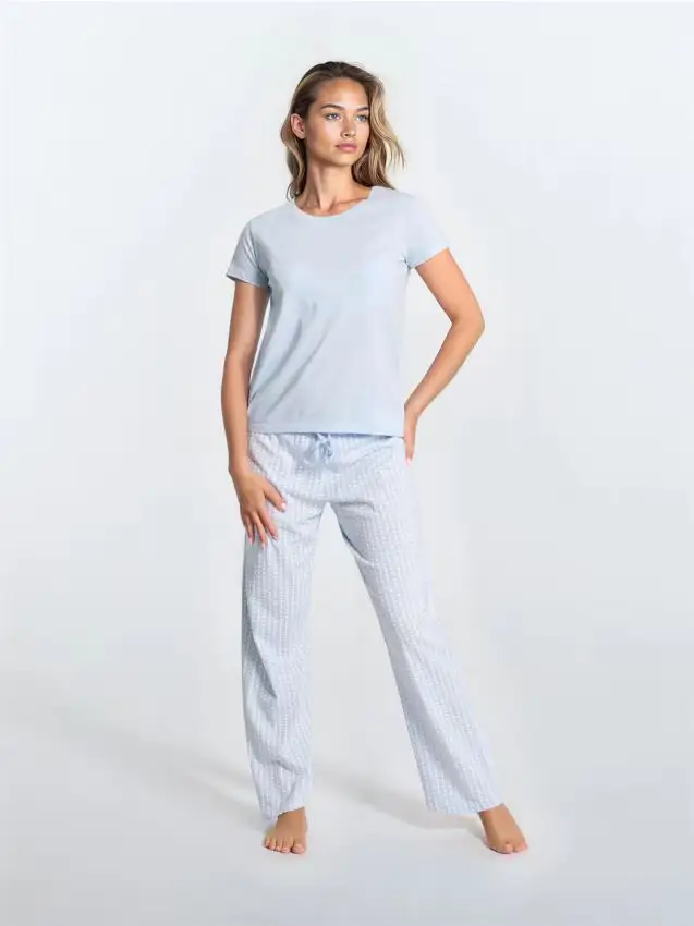 Pigiama in cotone a due pezzi - azzurro