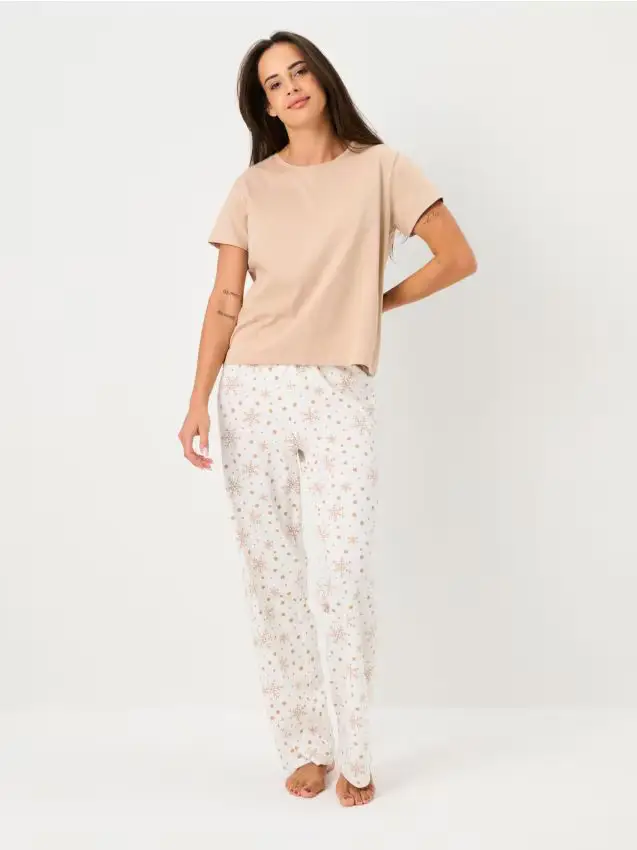 Pigiama in cotone a due pezzi - beige