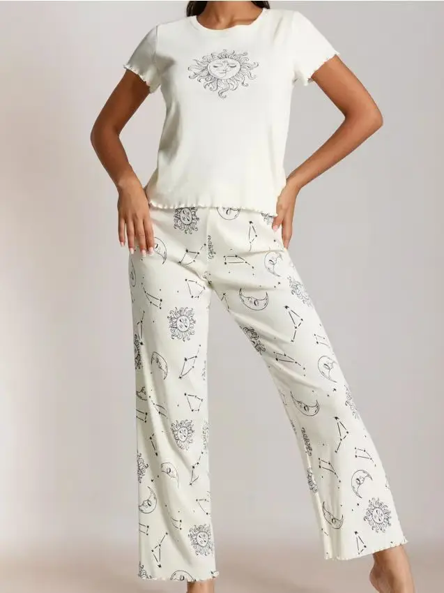 Pigiama in cotone a due pezzi - bianco