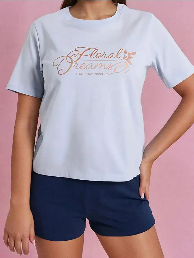 Pigiama in cotone a due pezzi - blu pallido