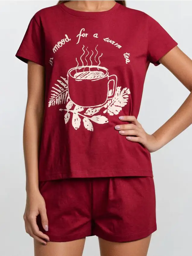 Pigiama in cotone a due pezzi - bordeaux