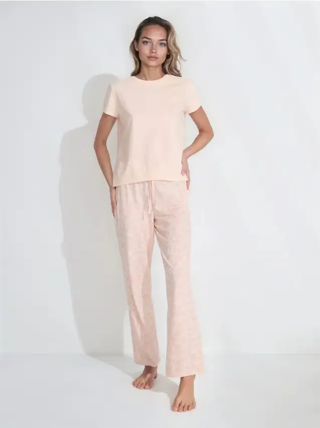 Pigiama in cotone a due pezzi con motivo floreale - rosa