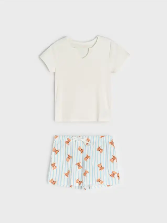 Pigiama in cotone a due pezzi con motivo orsetto - bianco