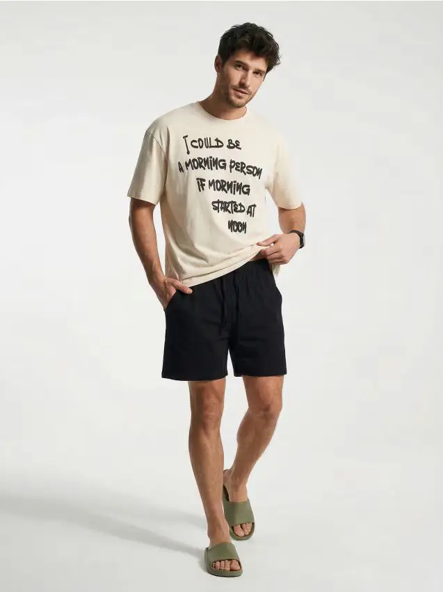 Pigiama in cotone a due pezzi con scritta - multicolor