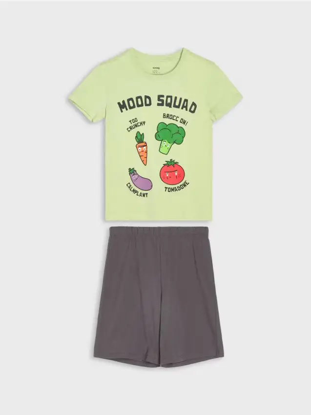 Pigiama in cotone a due pezzi con stampa di verdure - verde pallido