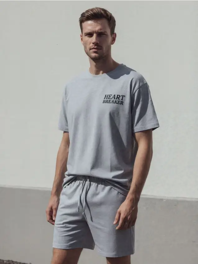 Pigiama in cotone a due pezzi con stampa - grigio chiaro