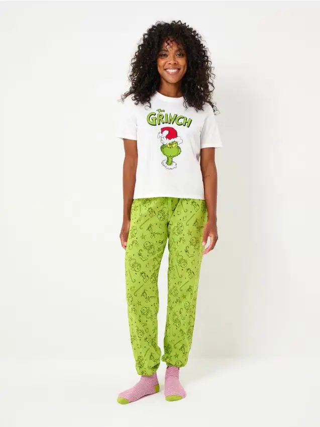 Pigiama in cotone a due pezzi con stampa Grinch - panna