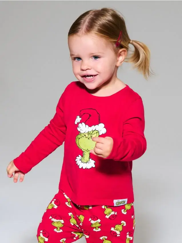 Pigiama in cotone a due pezzi con stampa Grinch - rosso