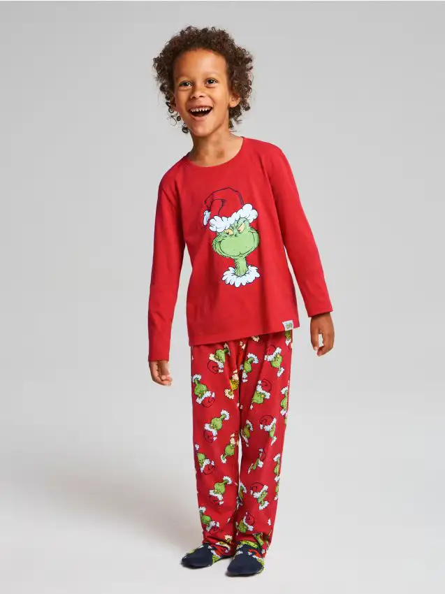 Pigiama in cotone a due pezzi con stampa Grinch - rosso