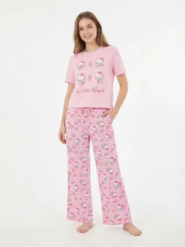 Pigiama in cotone a due pezzi con stampa Hello Kitty - rosa