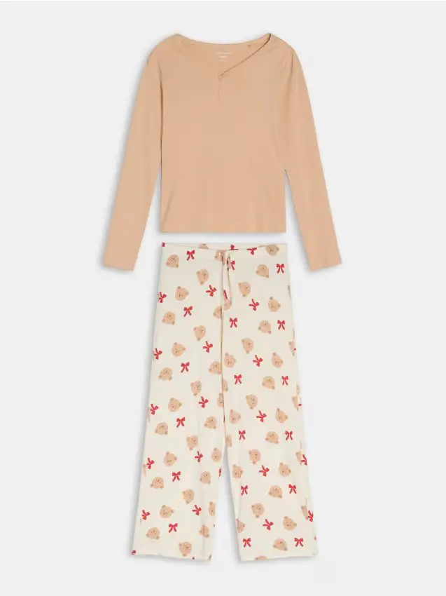 Pigiama in cotone a due pezzi con stampa orsacchiotti - rosso