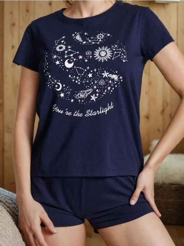 Pigiama in cotone a due pezzi con stampa - viola