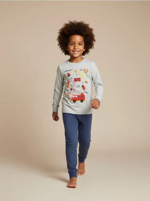 Pigiama in cotone a due pezzi - grigio chiaro