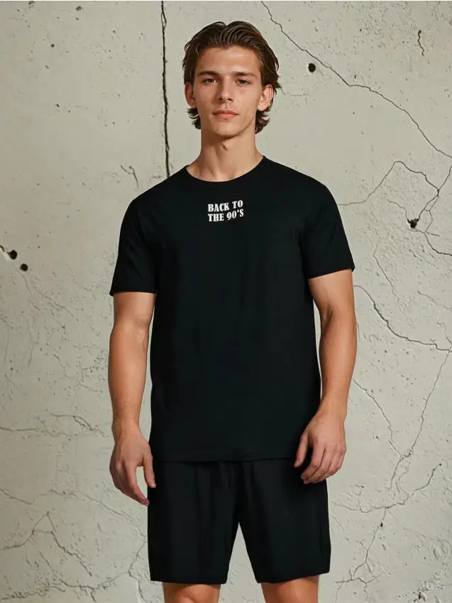 Pigiama in cotone a due pezzi - nero