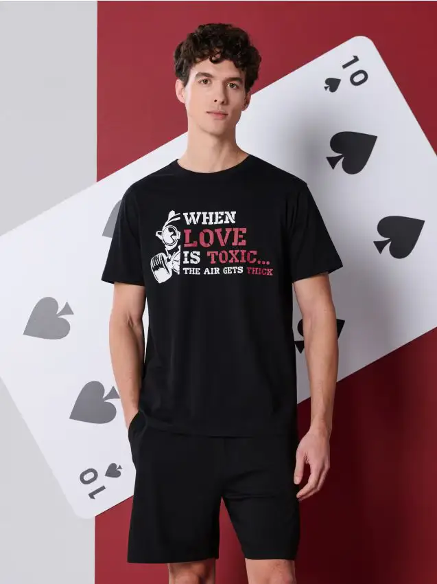 Pigiama in cotone a due pezzi - nero