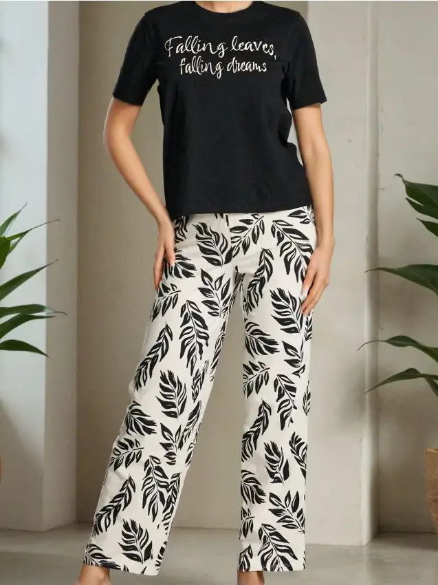 Pigiama in cotone a due pezzi - nero